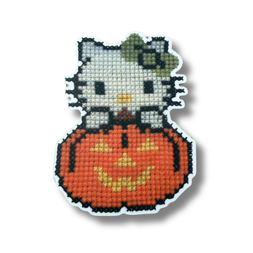 Kitty Cross Stitch Vinyl Sticker