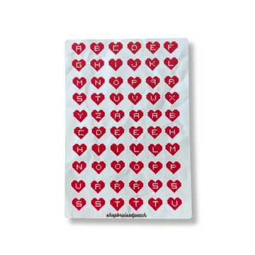 Cross Stitch Heart Alphabet Sticker Sheet