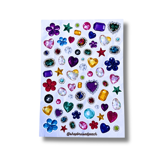 Colorful Jewel Sticker Sheet – Gem Stickers for Journaling, Scrapbooking & Planners